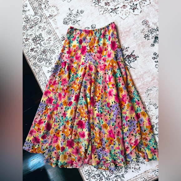 Vintage Rainbow Garden Full Midi Skirt 🩷 Newsworthy Y2K Floral Skirt - Picture 4 of 4